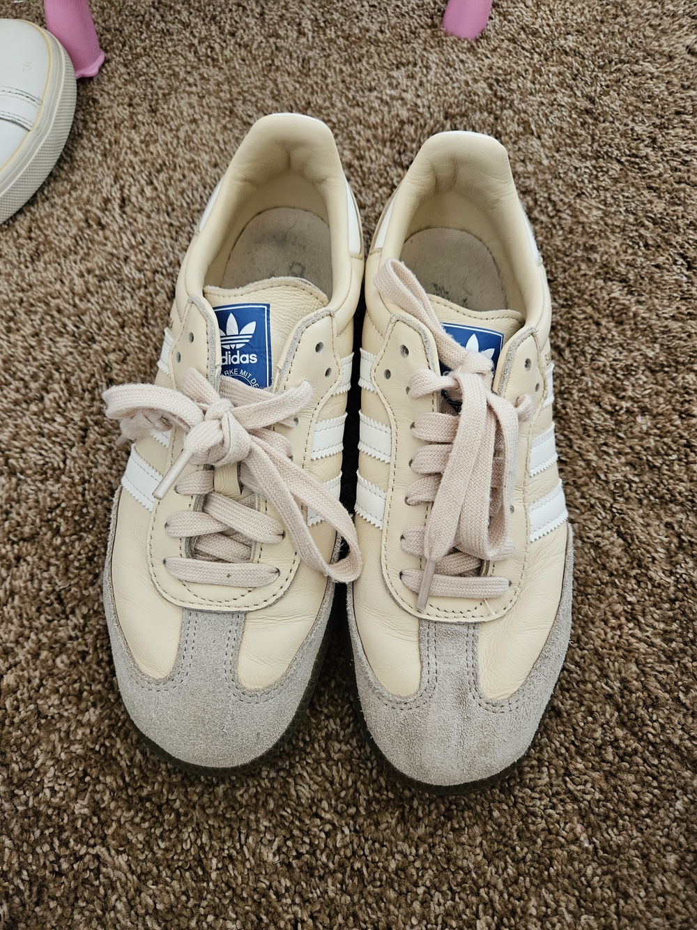 adidas Kids Cream & White Retro Sneaker with Blue Tongue Logo